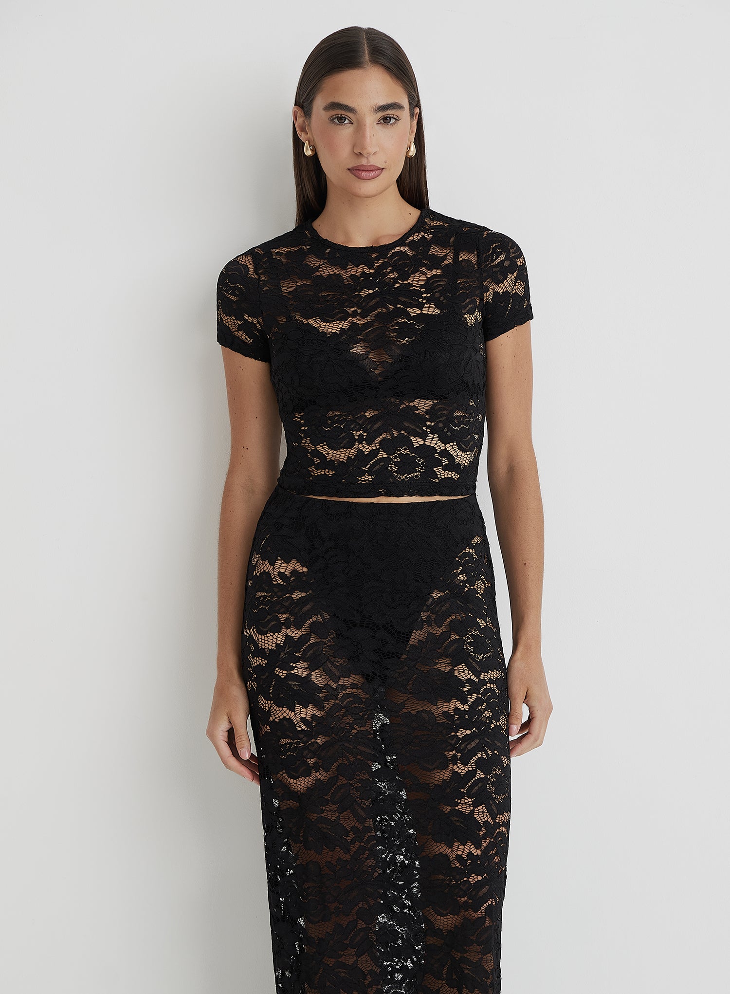 Black Short Sleeve Lace Top